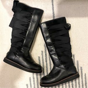 RARE Black Leather UGG Augustine Boots with Ribbon